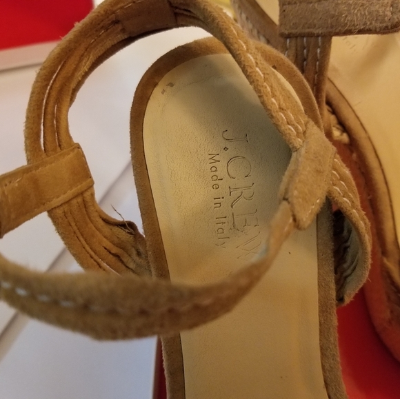 Vintage J. Crew Nude Tan suede strappy Platform wedge heel sandal - Picture 6 of 11